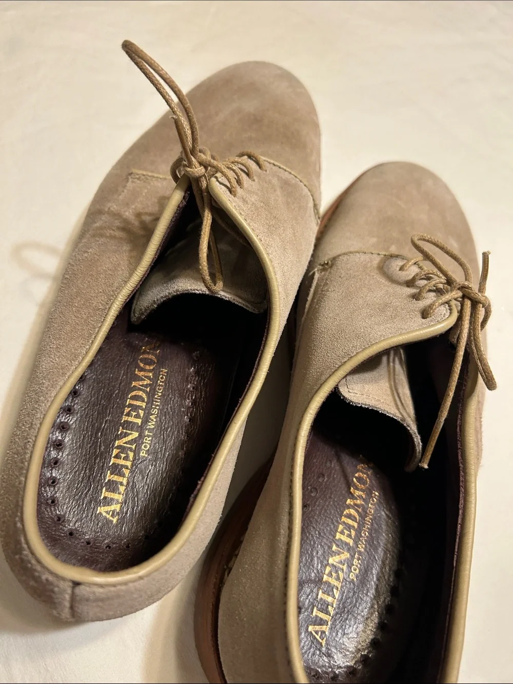 Allen Edmonds Taupe Suede Derby Shoes
